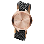 Michael Kors Watch MK2322- Slim Runway Rose Gold Dial Black Leather Double Strap Ladies Watch