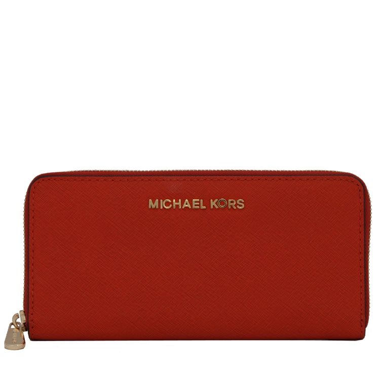 Michael Kors Jet Set Travel Zip-Around Saffiano Leather Continental Wallet- Orange