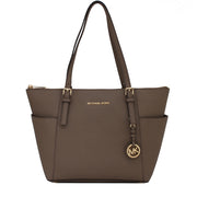 Michael Kors Jet Set East West Top-Zip Saffiano Leather Tote Bag- Dark Dune