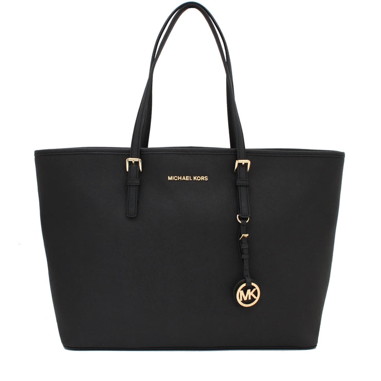 Michael Kors Jet Set Travel Medium Saffiano Leather Tote Bag- Black