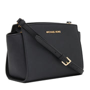 Michael Kors Selma Saffiano Leather Medium Messenger Bag- Black