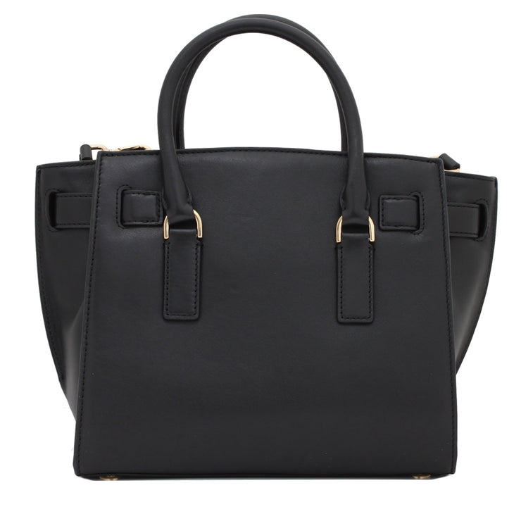 Michael Kors Hamilton Traveler Medium Leather Satchel Bag- Black
