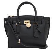 Michael Kors Hamilton Traveler Medium Leather Satchel Bag- Black