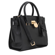 Michael Kors Hamilton Traveler Medium Leather Satchel Bag- Black