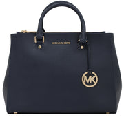 Michael Kors Sutton Patent Saffiano Leather Large Satchel- Navy