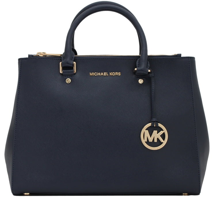 Michael Kors Sutton Patent Saffiano Leather Large Satchel- Navy