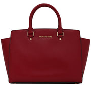 Michael Kors Large Selma Patent Top Zip Leather Satchel Bag- Scarlett