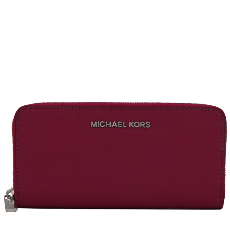 Michael Kors Jet Set Travel Zip-Around Saffiano Leather Continental Wallet- Deep Pink