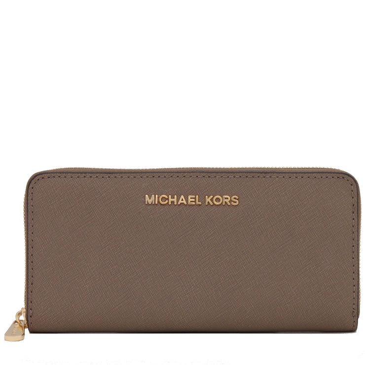 Michael Kors Jet Set Travel Zip-Around Saffiano Leather Continental Wallet- Dark Dune