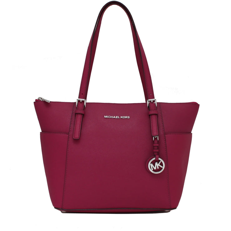 Michael Kors Jet Set East West Top-Zip Saffiano Leather Tote Bag- Deep Pink