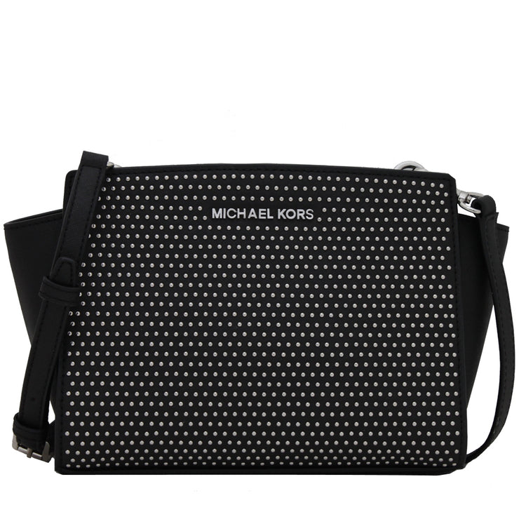 Michael Kors Selma Studded Saffiano Leather Medium Messenger Bag- Black