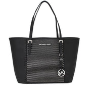 Michael Kors Jet Set Travel Studded Saffiano Leather Small Tote Bag- Black