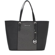 Michael Kors Jet Set Travel Studded Saffiano Leather Medium Tote Bag- Black