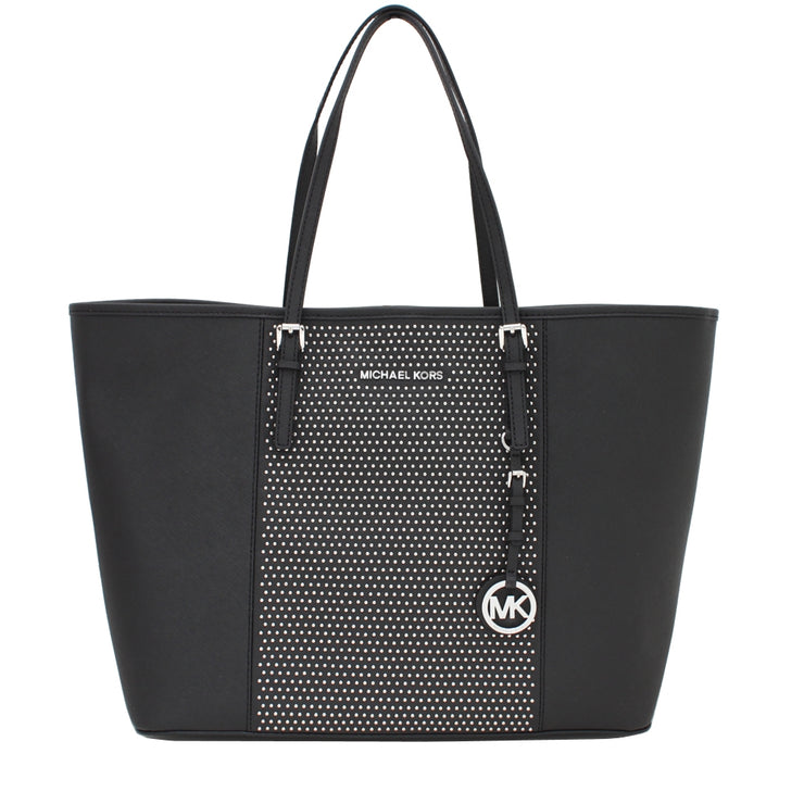 jet set medium saffiano travel tote bag black Michael Kors Jet Set Travel Studded Saffiano Leather Medium Tote Bag – PinkOrchard.com