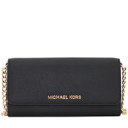 Michael Kors Jet Set Travel Saffiano Leather Chain Wallet- Black