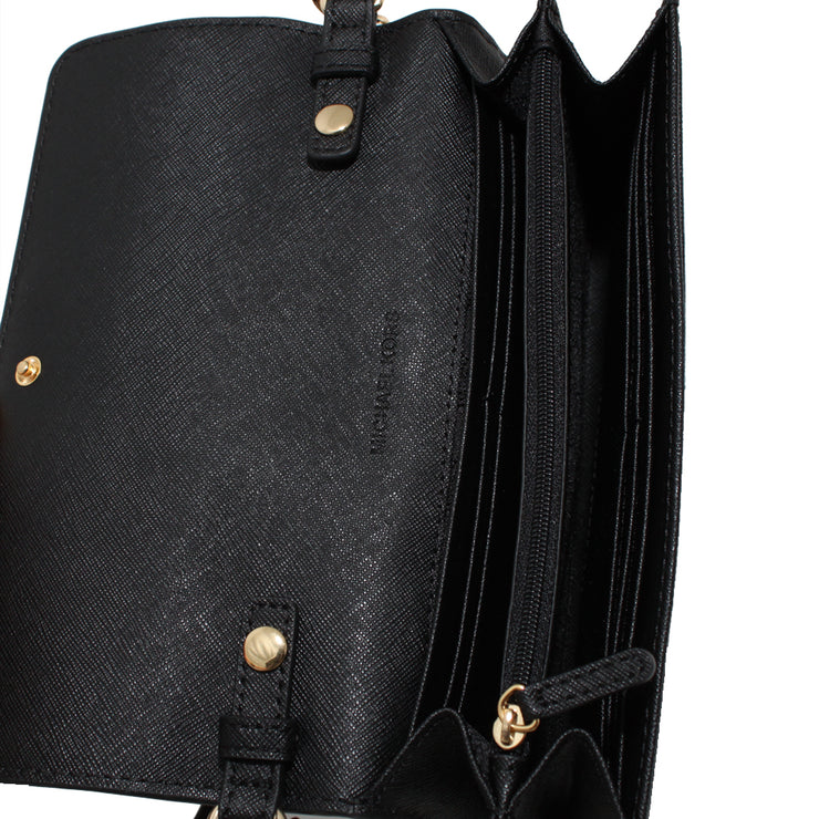 Michael Kors Jet Set Travel Saffiano Leather Chain Wallet- Black