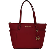 Michael Kors Jet Set East West Top-Zip Saffiano Tote Bag- Red