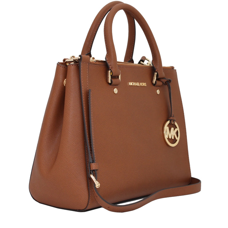 Michael Kors Sutton Medium Saffiano Leather Satchel Bag- Luggage
