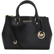Michael Kors Sutton Medium Patent Leather Satchel Bag- Black