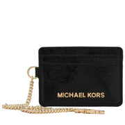 Michael Kors Jet Set Travel Patent Leather Chain Metro Pass Case- Black