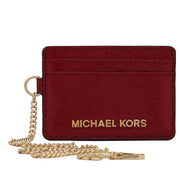 Michael Kors Jet Set Travel Patent Leather Chain Metro Pass Case- Dark Red