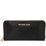 Michael Kors Jet Set Travel Patent Leather Zip Around Continental Wallet- Black