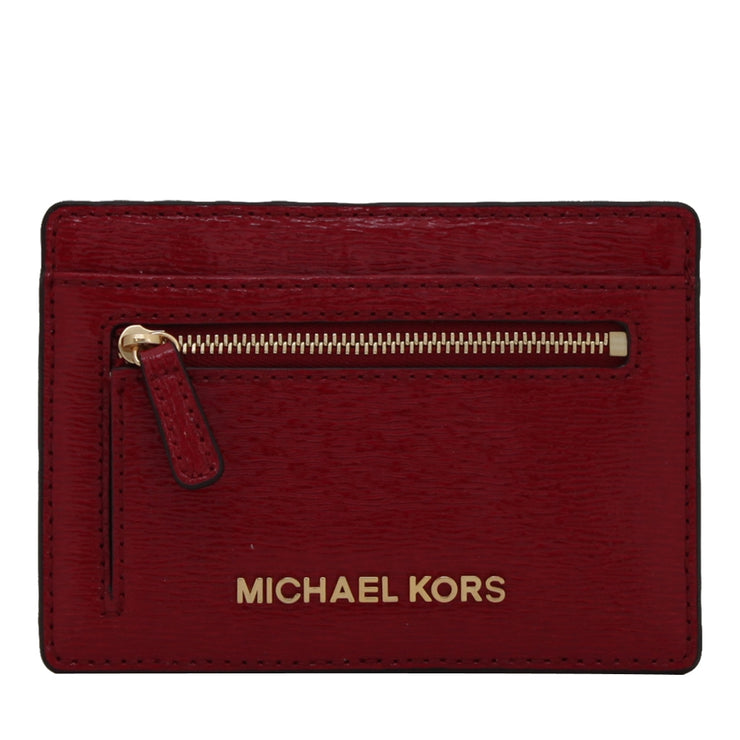 Michael Kors Jet Set Travel Patent Leather Flat Card Holder- Dark Red