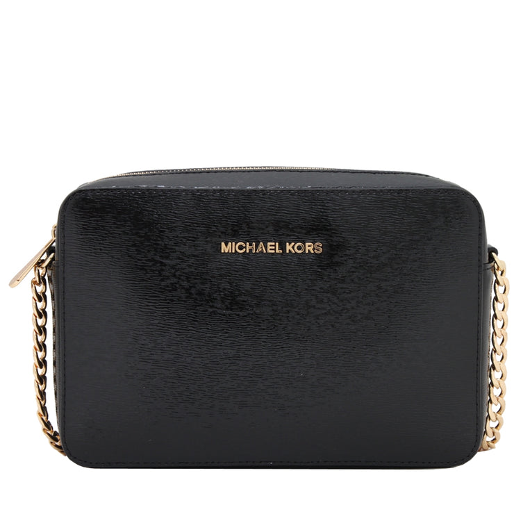 Michael Kors Jet Set Travel Large Patent Leather Crossbody Bag- Black