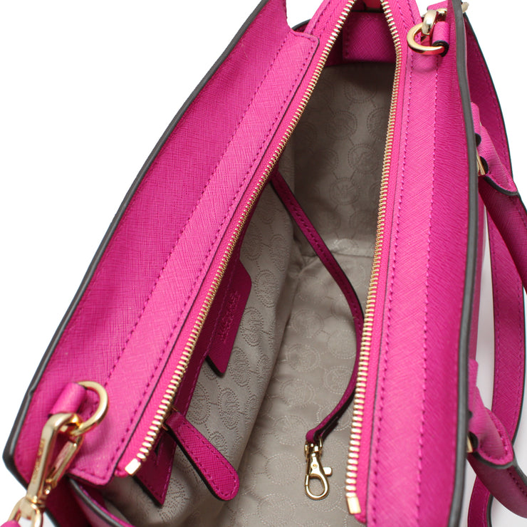 Michael Kors Saffiano Leather Satchel Savannah Color-Block Soft  Pink/Mulberry