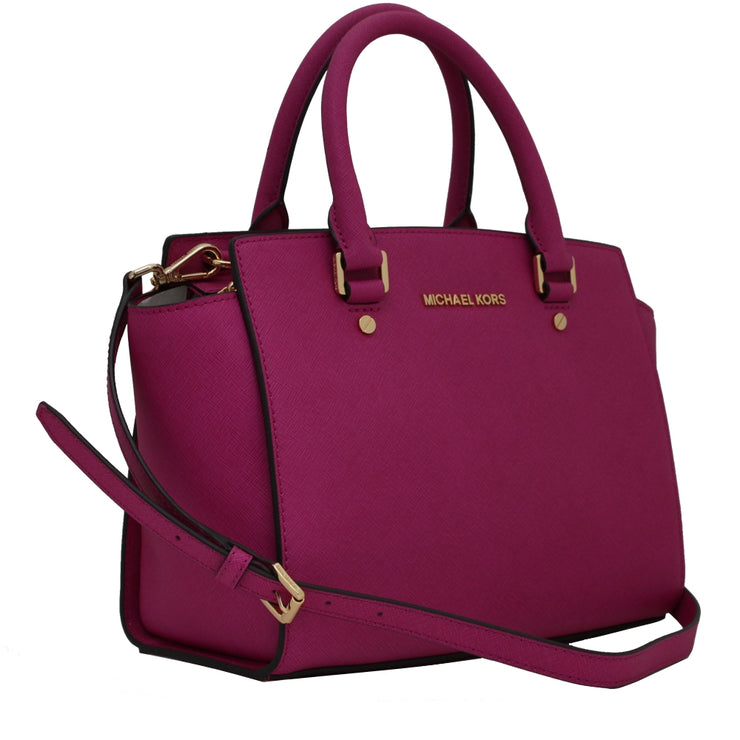 Michael Kors Selma Saffiano Leather Medium Satchel Bag- Cranberry