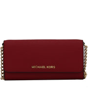Michael Kors Jet Set Travel Saffiano Leather Chain Wallet- Red