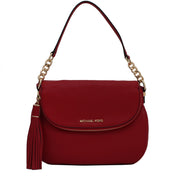 Michael Kors Bedford Tassle Medium Leather Shoulder Bag- Red