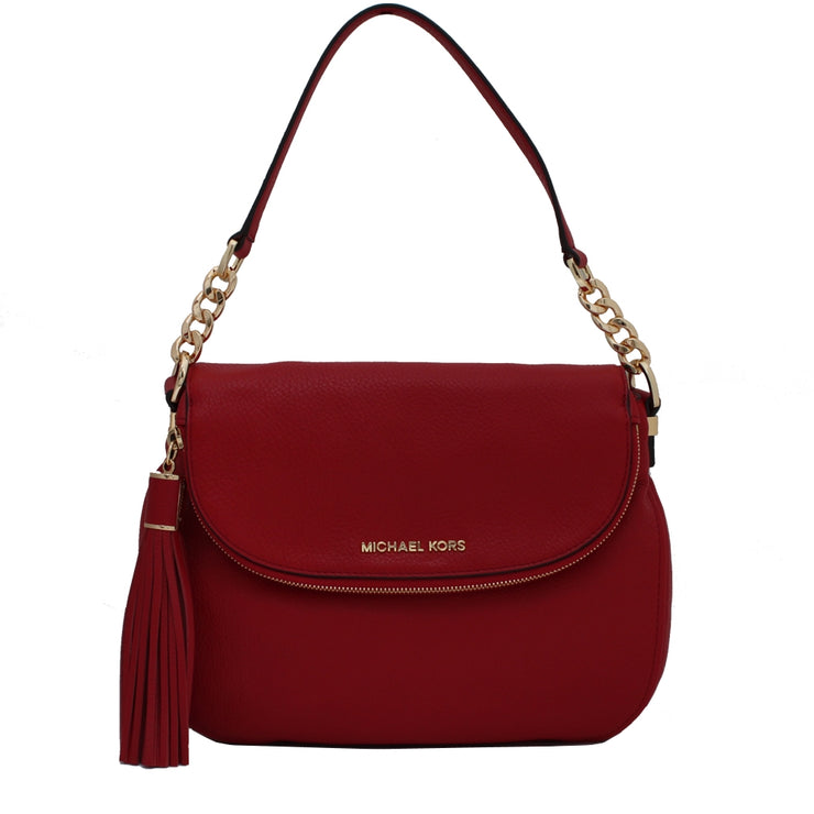 Michael Kors Bedford Tassle Medium Leather Shoulder Bag- Red