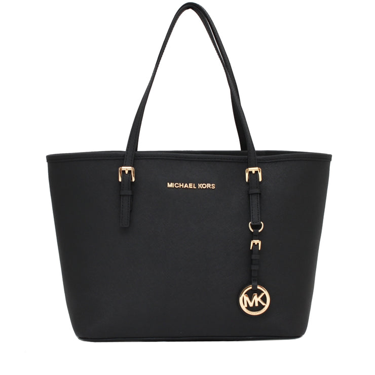 Michael Kors Jet Set Travel Saffiano Leather Small Tote Bag- Black