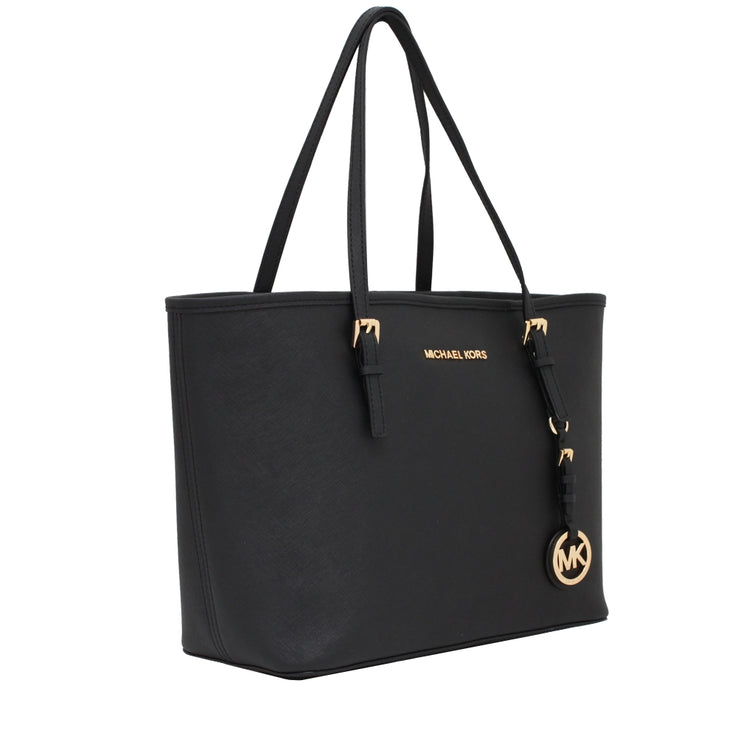jet set saffiano travel tote bag black Michael Michael Kors Small Leather Top-Zip timeless black colorway makes this Michael Kors creation incredibly versatile Michael Kors Jet Set Travel
