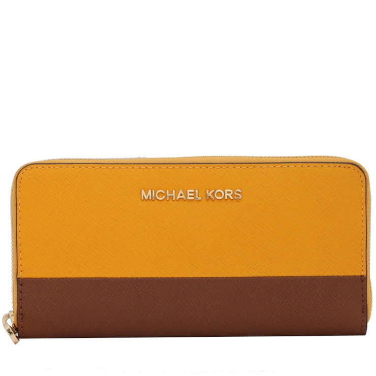 Michael Kors Jet Set Travel Zip-Around Saffiano Leather Continental Wallet- Sun-Luggage