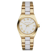 Michael Kors Watch MK6122- Mini Channing White Acetate Gold Stainless Steel Ladies Watch
