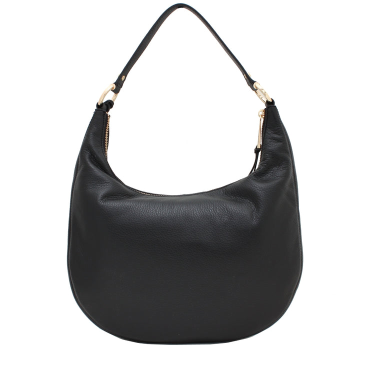 Michael Kors Rhea Zip Medium Leather Shoulder Bag- Black