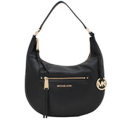 Michael Kors Rhea Zip Medium Leather Shoulder Bag- Black