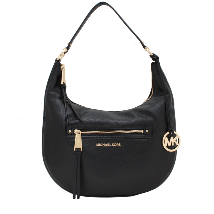 Michael Kors Rhea Zip Medium Leather Shoulder Bag- Black
