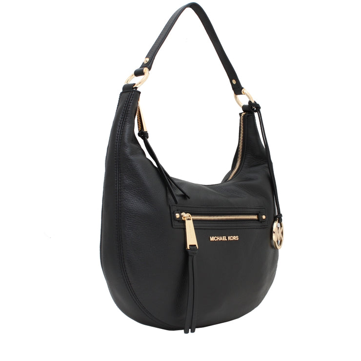 Michael Kors Rhea Zip Medium Leather Shoulder Bag- Black