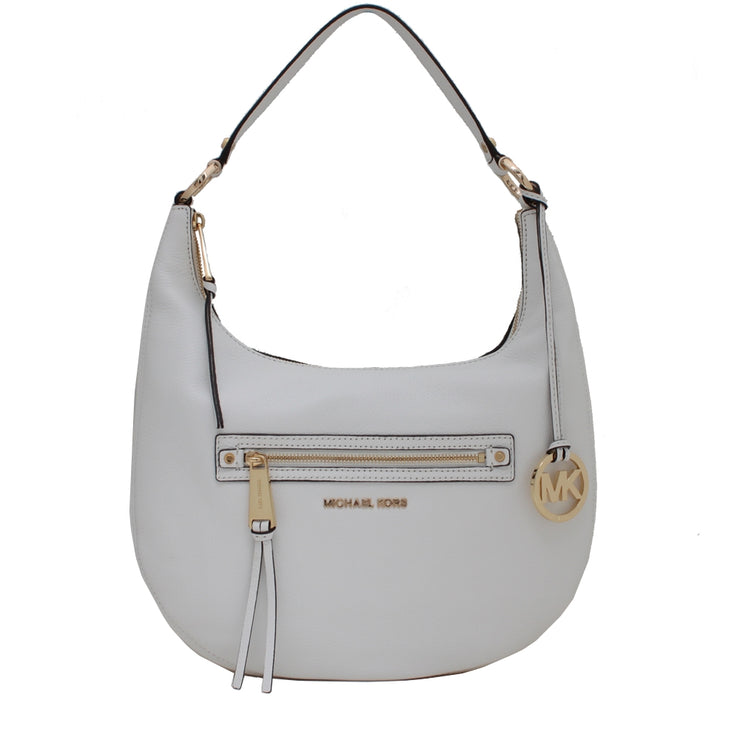 Michael Kors Rhea Zip Medium Leather Shoulder Bag- Optic White