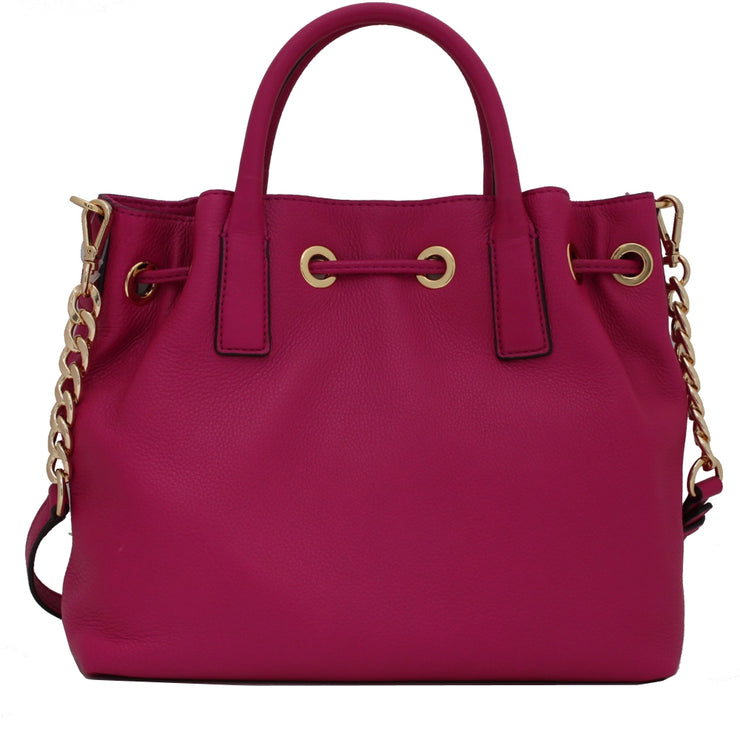 Michael Kors Camden Medium Leather Drawstring Satchel Bag- Fuschia