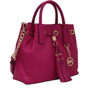 Michael Kors Camden Medium Leather Drawstring Satchel Bag- Fuschia