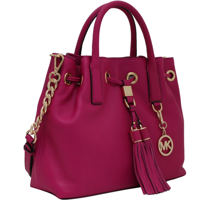 Michael Kors Camden Medium Leather Drawstring Satchel Bag- Fuschia