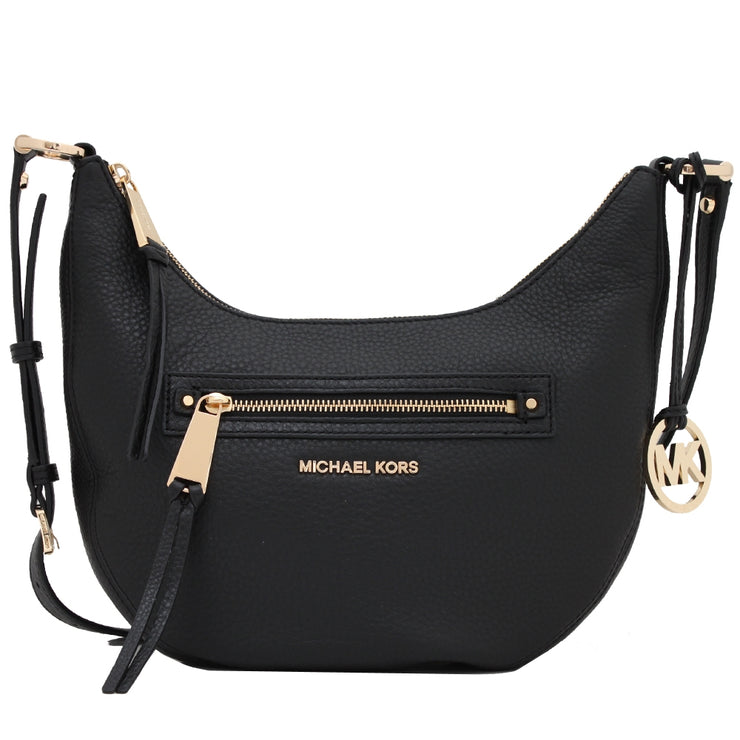 Michael Kors Rhea Zip Small Leather Messenger Bag- Black