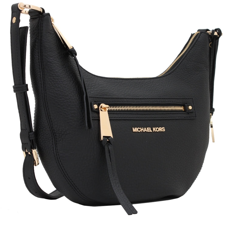 Michael Kors Rhea Zip Small Leather Messenger Bag- Black