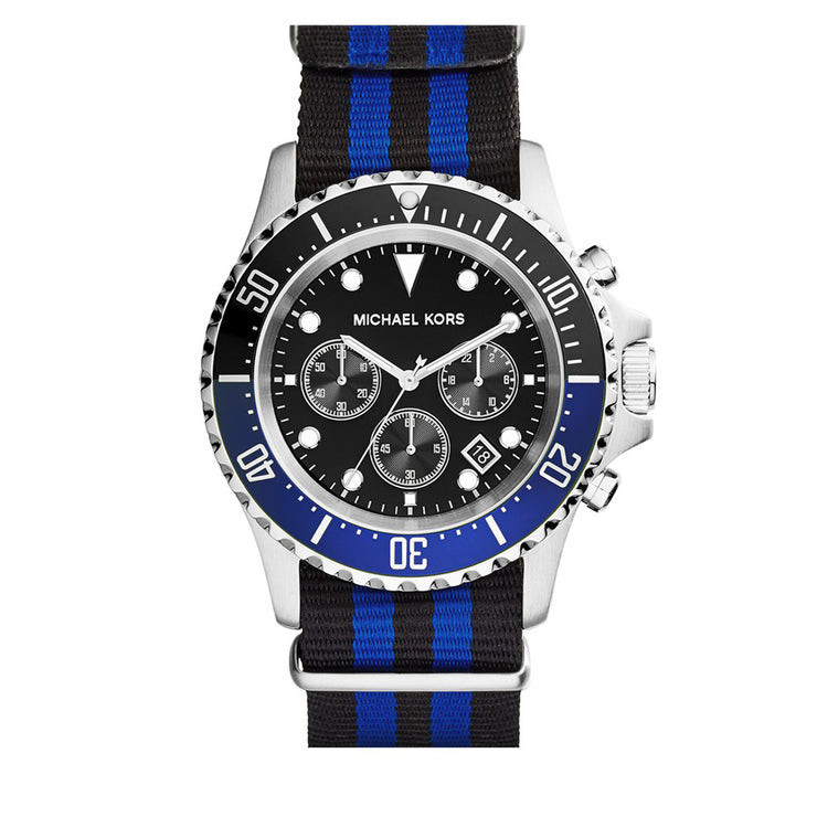 Michael Kors Watch MK8398- Everest Silver-Tone Grosgrain Chronograph Men Watch