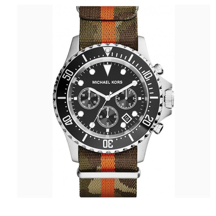 Michael Kors Watch MK8399- Everest Silver-Tone Grosgrain Chronograph Men Watch