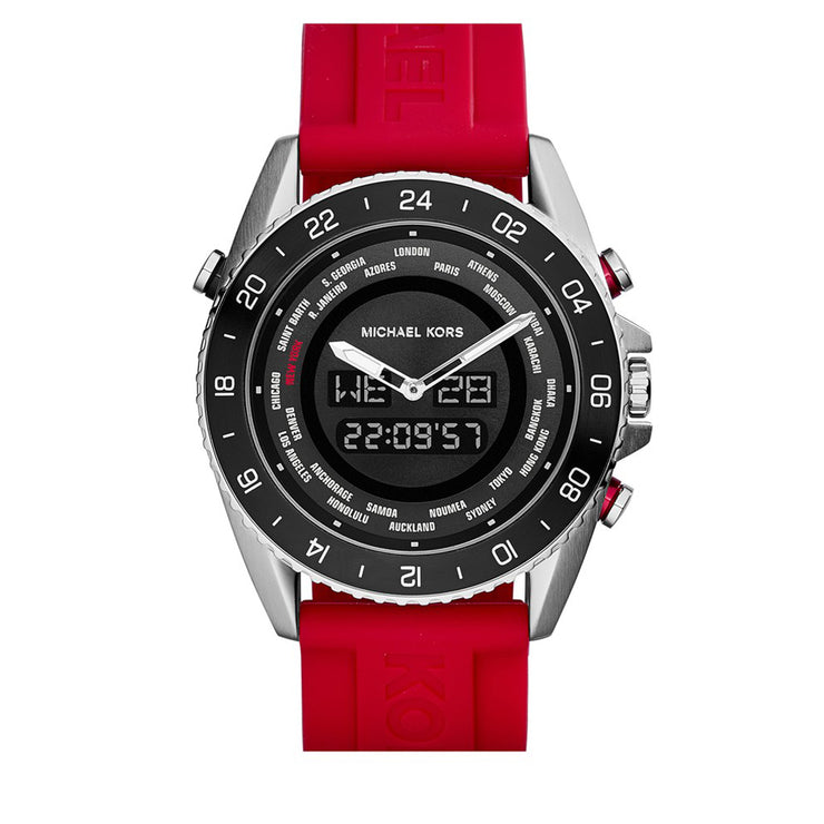 Michael Kors Watch MK8402- Jetmaster Analog-Digital Red Silicon Strap Men Watch